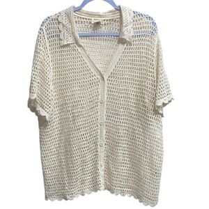 Artelier Nicole Miller Cream‎ Crochet Button Front Top – 1X
